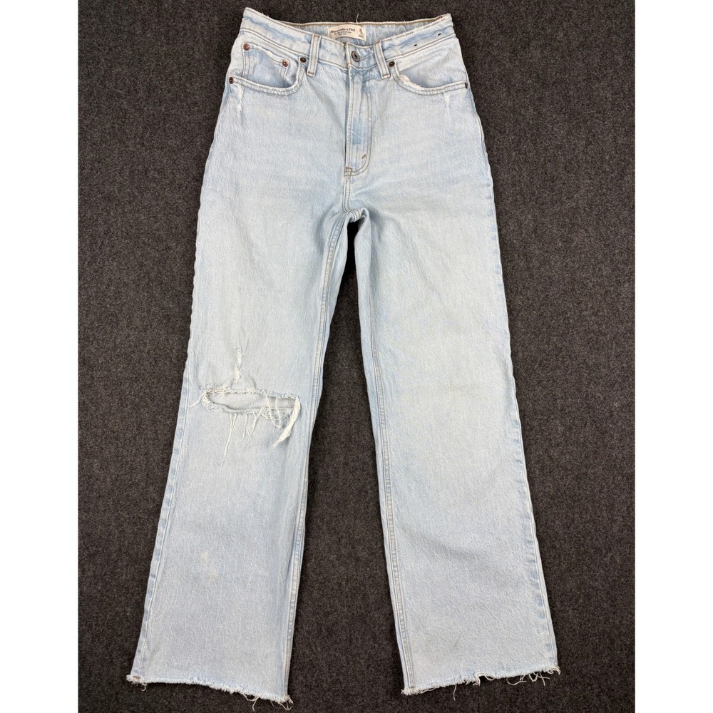 Abercrombie & Fitch Curve Love High Rise Relaxed Jeans Light Wash Distressed 2S